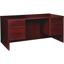 Lorell Prominence 2.0 Mahogany Laminate Box/File Double-Pedestal Desk - 2-Drawer