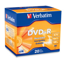 Verbatim 95069 DVD Recordable Media - DVD-R - 16x - 4.70 GB - 20 Pack Slim Case