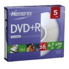 Memorex DVD Recordable Media - DVD+R - 16x - 4.70 GB - 5 Pack Slim Jewel Case
