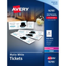 Avery&reg; Blank Printable Tickets with Tear-Away Stubs - Perforated