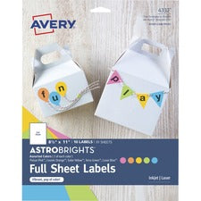 Avery&reg; Astrobrights Full-Sheet Labels - Easy Peel