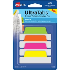 Avery&reg; Neon Margin Ultra Tabs - 2-side Writable - Repositionable