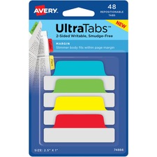 Avery&reg; Primary Color Margin Ultra Tabs - 2-side Writable - Repositionable