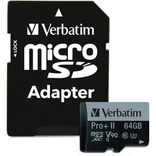 Verbatim 64GB Pro II Plus 1900X microSDXC Memory Card with Adapter, UHS-II V90 U3 Class 10