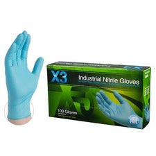 Ammex X3 Blue Nitrile Industrial Latex Free Disposable Gloves (Case of 1000)