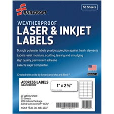 SKILCRAFT Laser/Inkjet Weatherproof Mailing Labels