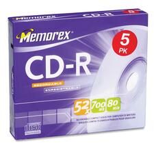 Memorex CD Recordable Media - CD-R - 52x - 700 MB - 5 Pack Slim Jewel Case