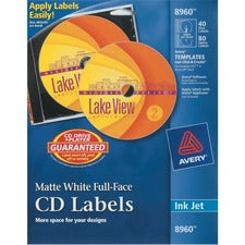 Avery® Full Face CD Labels with 80 Spine Labels - Print-to-the-Edge