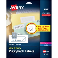 Avery&reg; Send & Reply Piggyback Mailing Labels - Sure Feed - 1" x 3" Inner