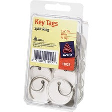 Avery&reg; 1-1/4" Metal Rim Key Tags, Split Ring, White, 50 Tags (11025)