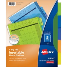 Avery® Big Tab Insertable Plastic Dividers, 5-Tab Set, Multicolor (11900)