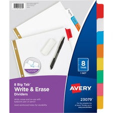 Avery® Big Tab Write & Erase Dividers, 8 Multicolor Tabs, 1 Set (23079)
