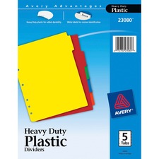 Avery&reg; Heavy-Duty Plastic Dividers, Assorted Colors, 5-Tabs, 1 Set (23080)