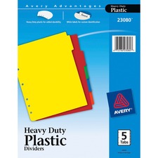 Avery® Heavy-Duty Plastic Dividers, Assorted Colors, 5-Tabs, 1 Set (23080)
