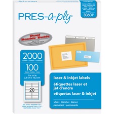 PRES-a-ply PRES-a-ply White Labels, 1" x 4" , Permanent-Adhesive, 20-up, 2000 labels