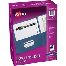 Avery® Two-Pocket Folders, 40-Sheet Capacity, 25 Dark Blue Folders (47985)