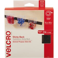 VELCRO Brand Sticky Back 15ft x 3/4in Roll Black