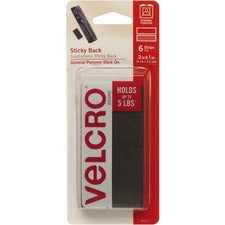VELCRO Brand Sticky Back 2in x 1in Strips Black 6 ct